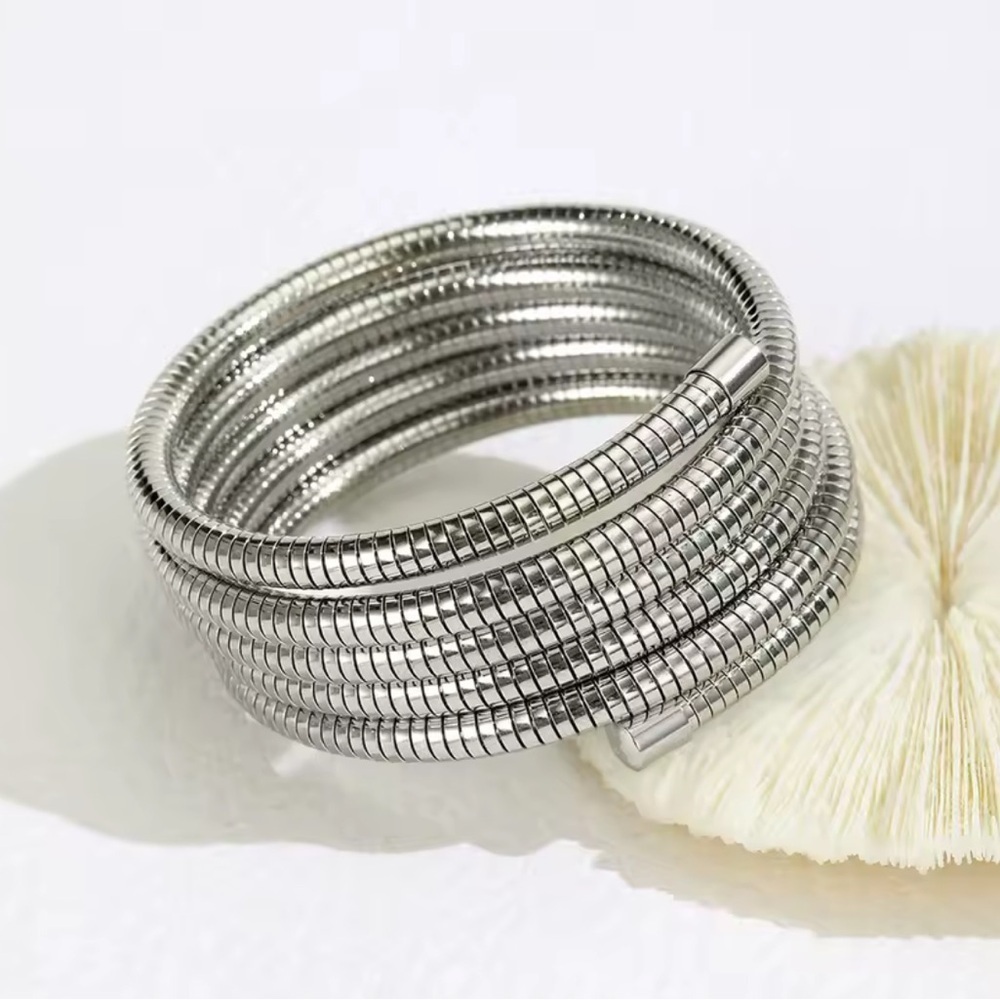 Minimalist Silver Spiral Cuff Bracelet